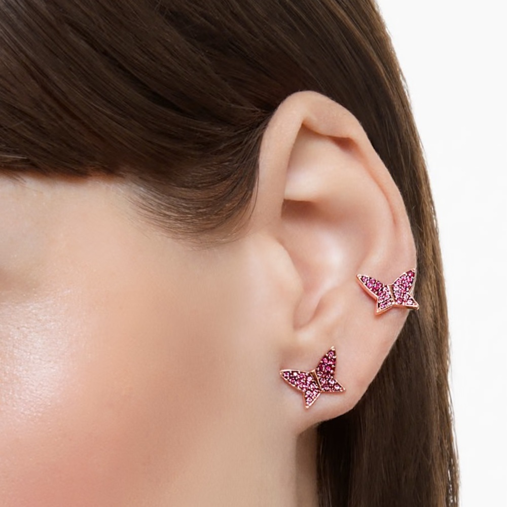 SWAROVSKI Lilia Pink Butterfly Stud Earrings Set of 3 NIB Pink & Rose Gold - Picture 3 of 6